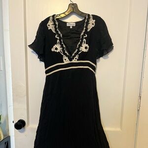 Temperley London black dress with lace collar details Vintage
